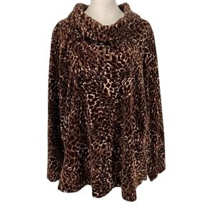 White Stag Brown Leopard Velvet Look Cowl Neck Top L 12–14 Cozy
